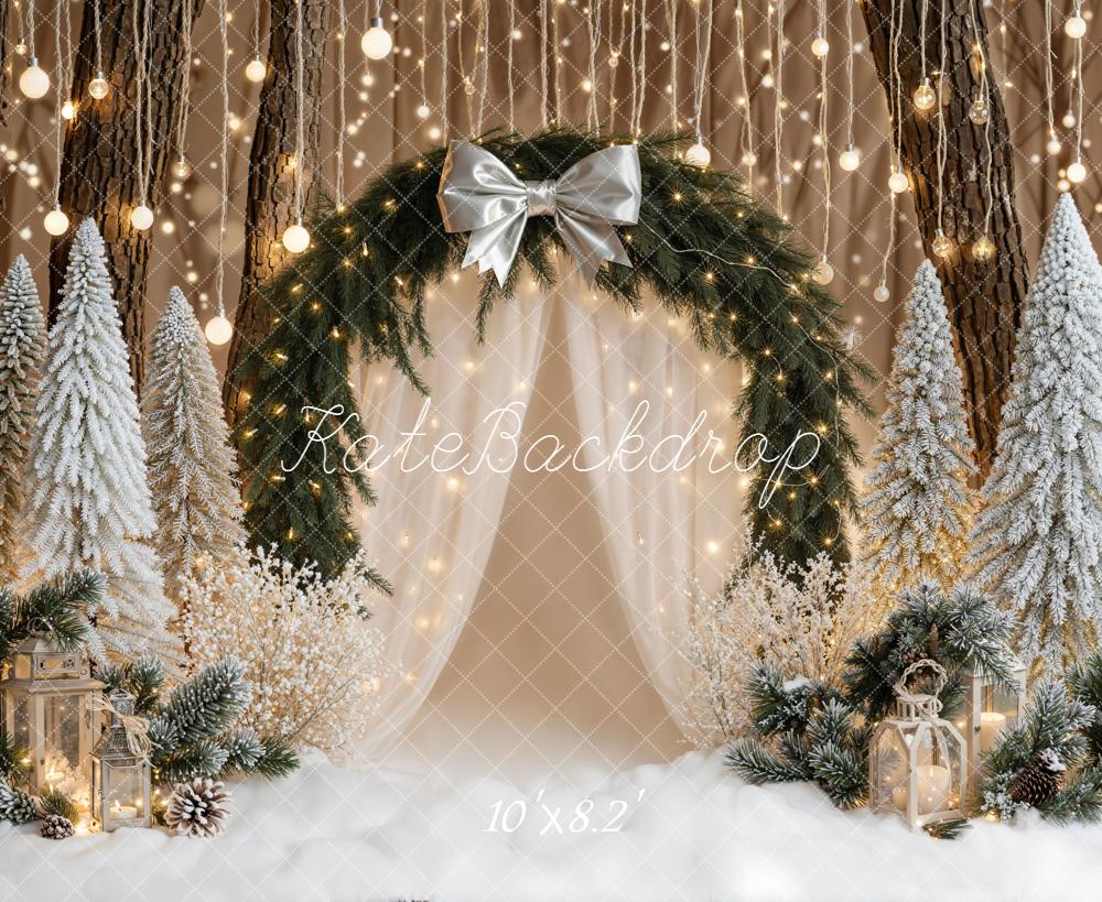 Kate Christmas Arch Snowy Trees Lanterns Backdrop Designed by Emetselch -UK
