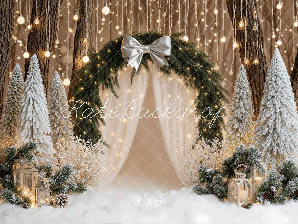 Kate Christmas Arch Snowy Trees Lights Fleece Backdrop Designed by Emetselch -UK