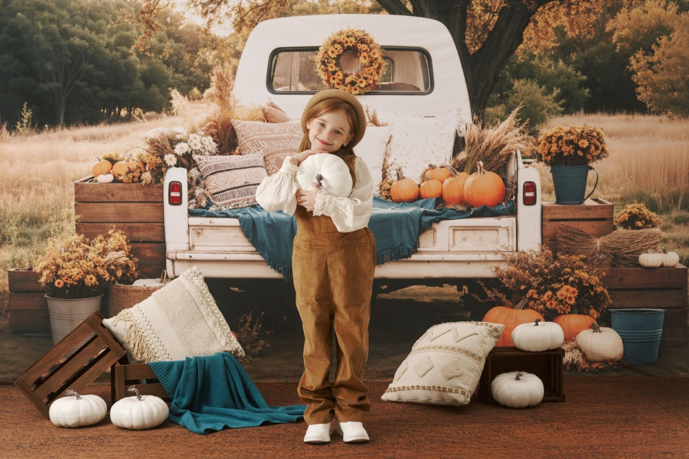 Kate Autumn Truck Pumpkin Backdrop+Brown Texture Floor Backdrop -UK