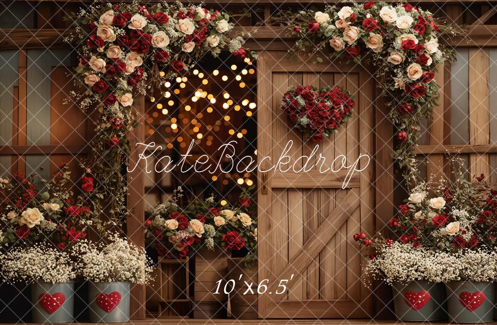 Kate Valentine Wooden Door Red Roses Backdrop Designed by Emetselch -UK