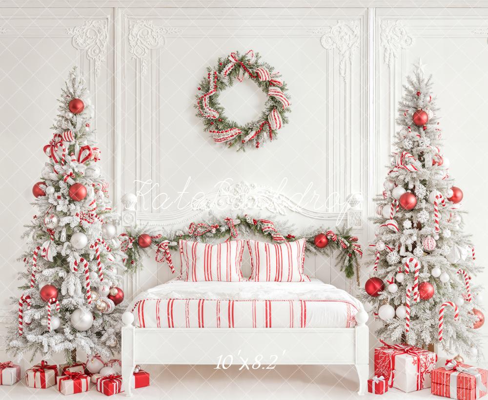 Kate Christmas Candy Cane Trees White Bed Backdrop Designed by Emetselch -UK