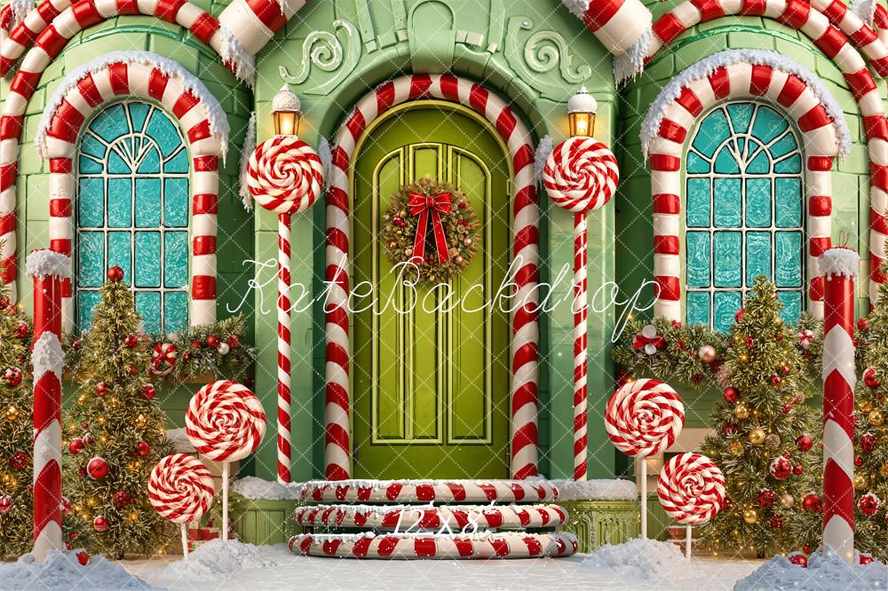 Kate Christmas Candy Cane Lollipops Green House Backdrop Designed by Emetselch