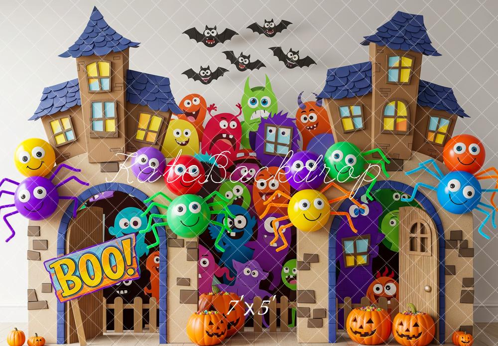 Kate Halloween Haunted House Colourful Spiders Backdrop Designed by Patty Robert