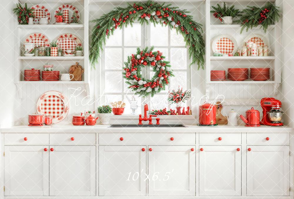 Kate Christmas Kitchen Window Garland Fleece Backdrop Designed by Emetselch
