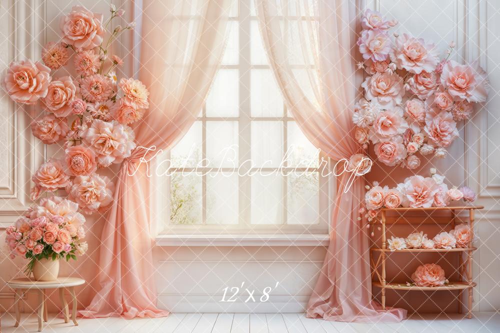 Kate Flower Pink Curtain Window Fleece Backdrop Designed by Emetselch -UK
