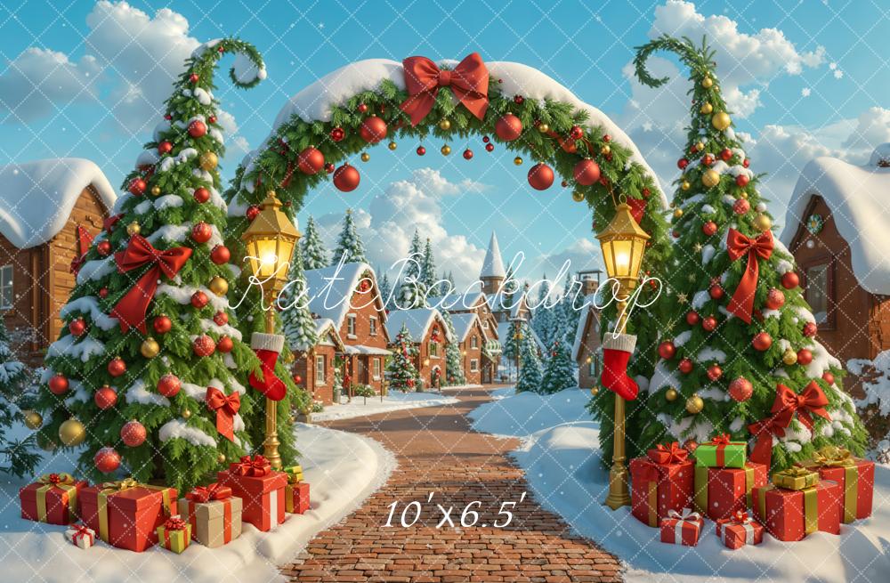 Kate Christmas Arch Trees Snow Village Backdrop Designed by Emetselch