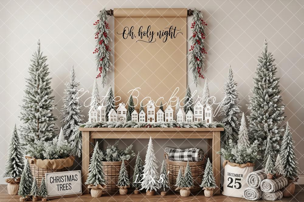 Kate Christmas Miniature Houses Snowy Trees Backdrop Designed by Patty Robert