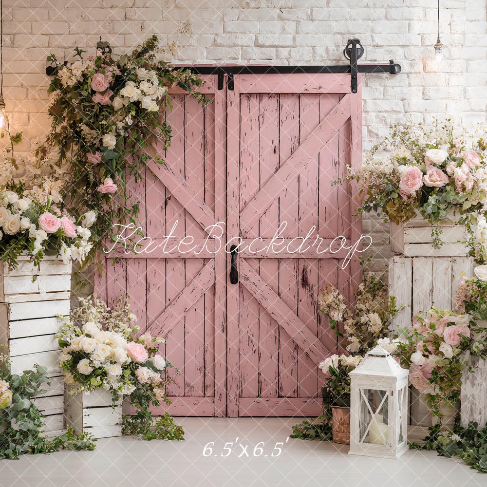 Kate Pink Barn Door Floral Arch Backdrop Designed by Ashley Paul
