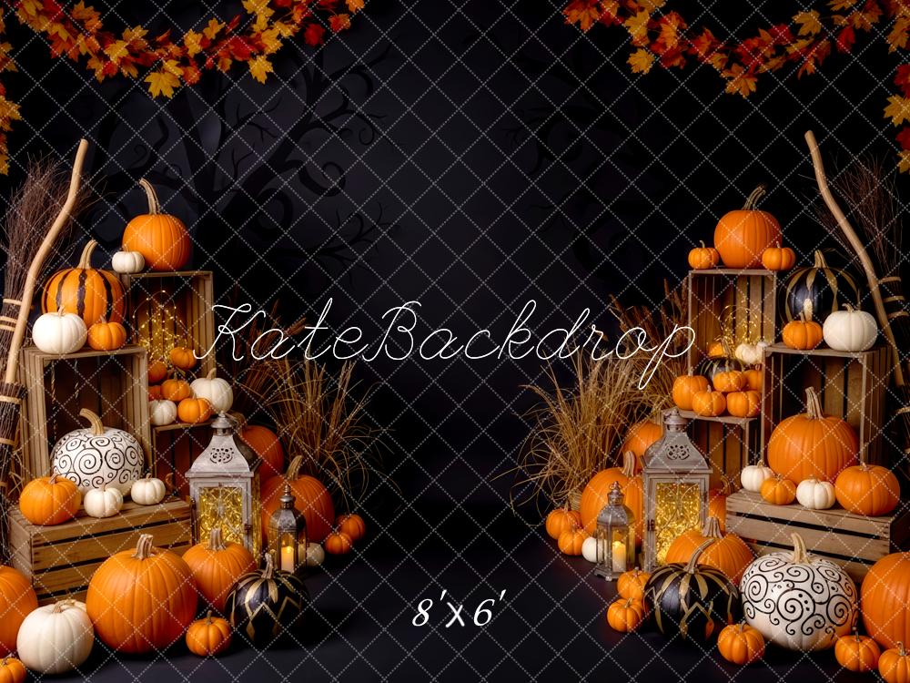 Kate Halloween Pumpkins Crates Autumn Leaves Backdrop Designed by Patty Robert