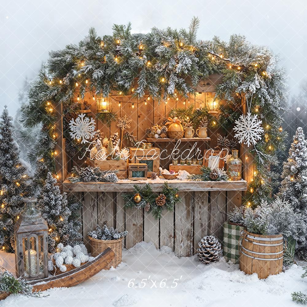 Kate Christmas Snowy Cabin Pine Garland Backdrop Designed by Emetselch