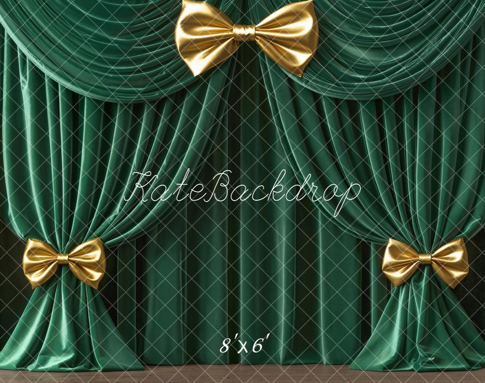 Kate Green Curtains Gold Bows Ornate Fleece Backdrop Designed by Emetselch -UK