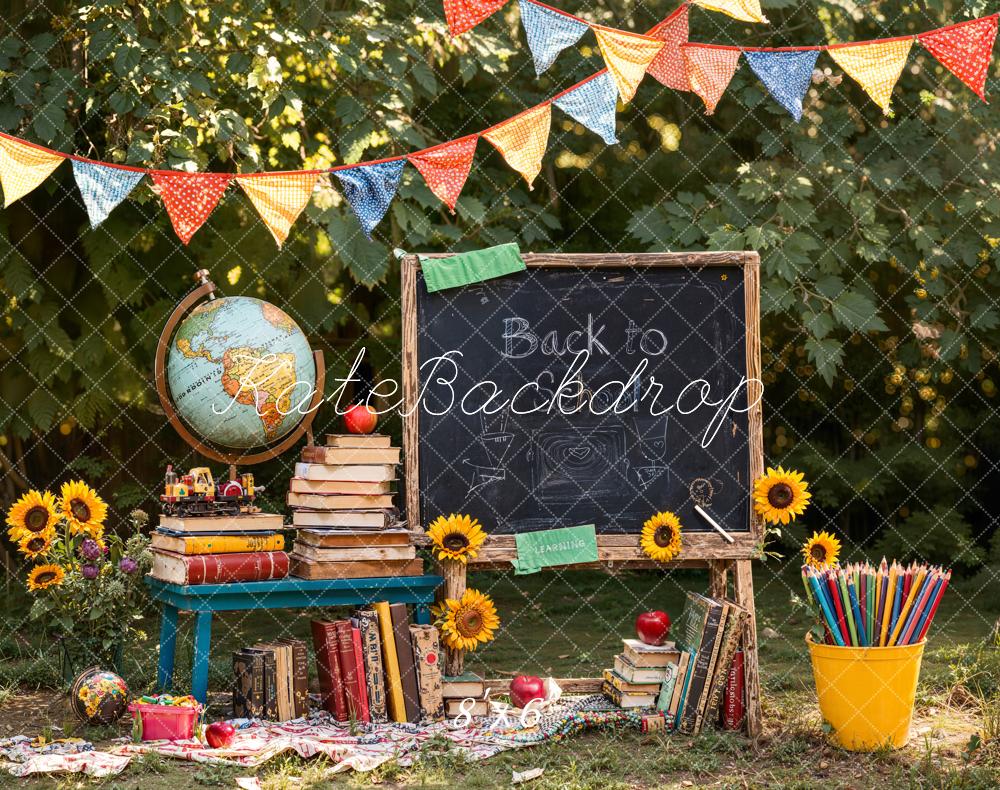 Kate Back To School Blackboard Books Fleece Backdrop Designed by Emetselch