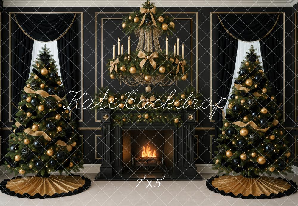 Kate Christmas Black Fireplace Trees Backdrop Designed by Ashley Paul