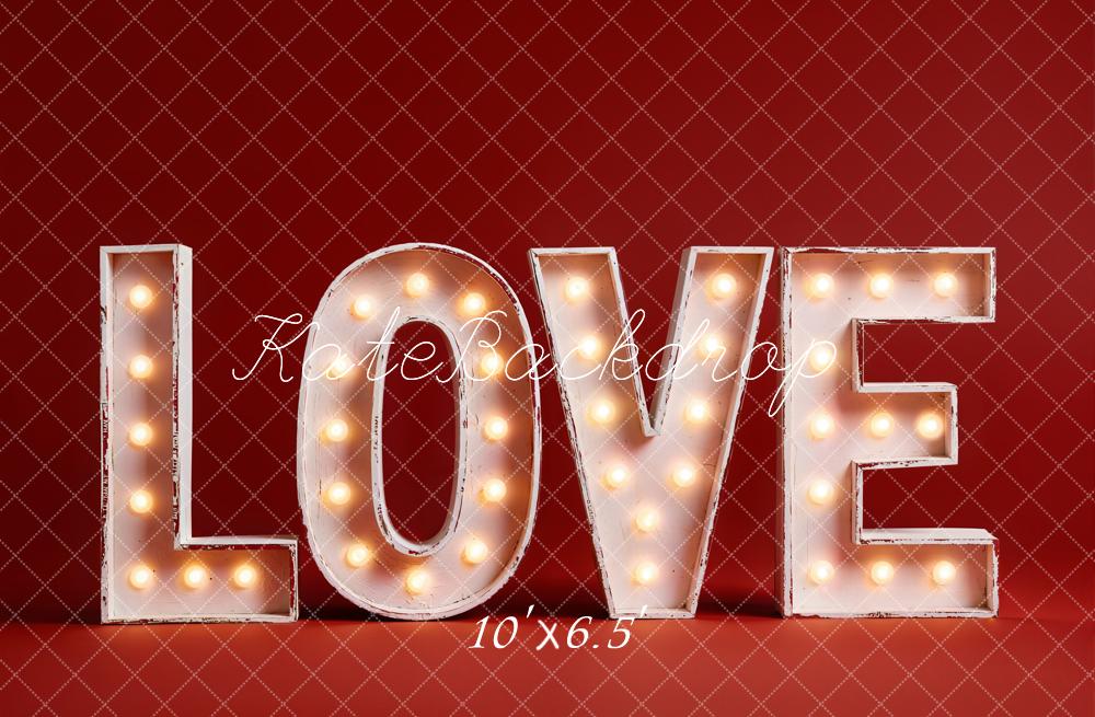 Kate Valentine Love Light Up Letters Red Backdrop Designed by Emetselch