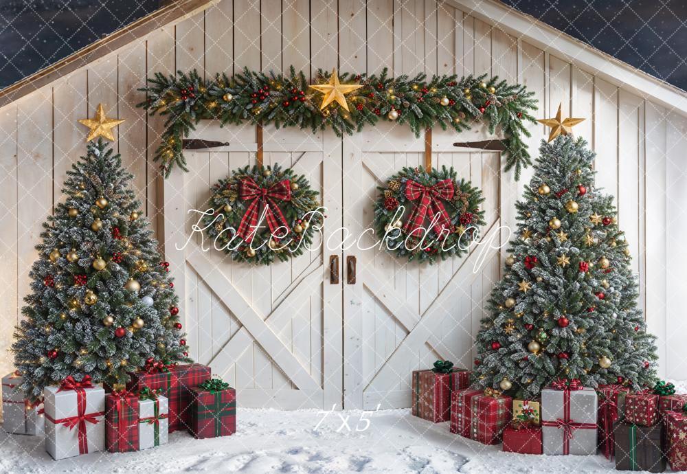 Kate Christmas Trees Wreaths Barn Door Backdrop Designed by Emetselch -UK
