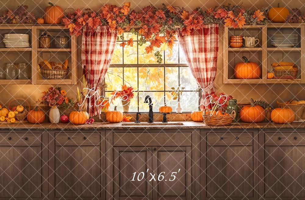 Kate Autumn Kitchen Pumpkins Window Backdrop Designed by Emetselch -UK