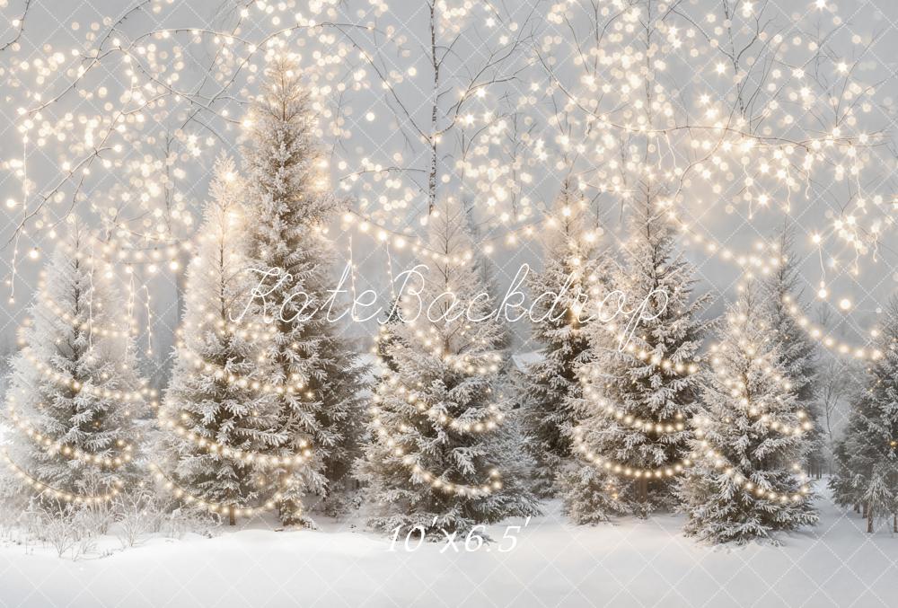 Kate Christmas Snowy Trees String Lights Fleece Backdrop Designed by Emetselch -UK