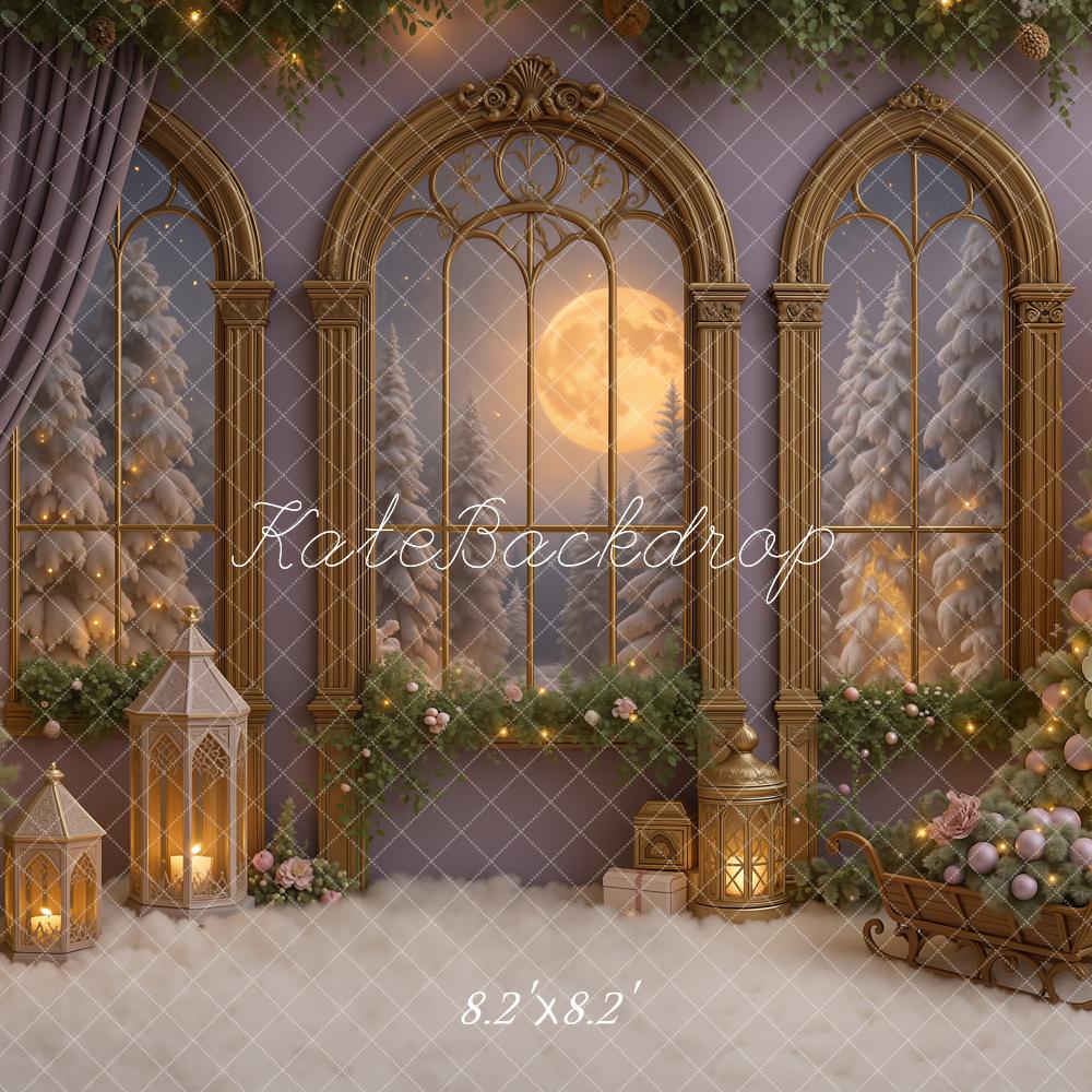 Kate Christmas Floral Trees Moonlit Window Backdrop Designed by Ashley Paul -UK