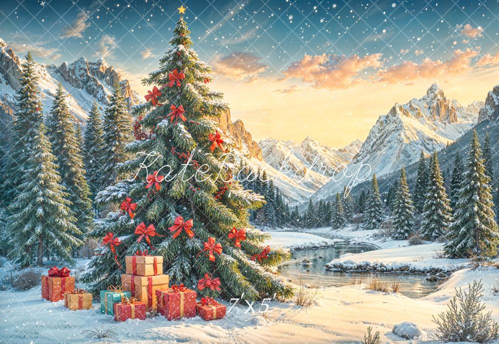 Kate Christmas Tree Snowy Forest Mountain Backdrop Designed by Emetselch -UK
