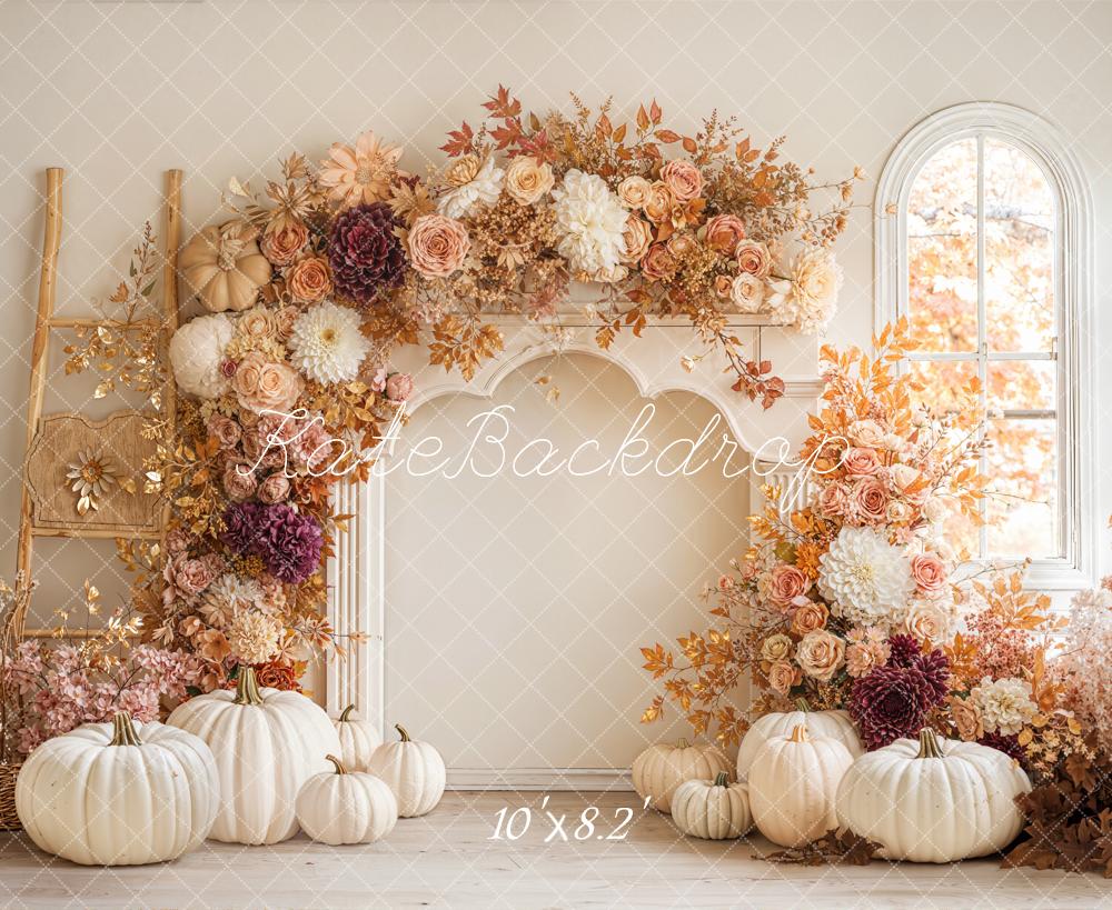 Kate Autumn Arch Pumpkins Window Fleece Backdrop Designed by Emetselch -UK