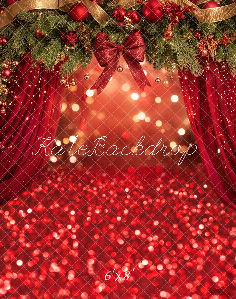 Kate Christmas Garland Red Bokeh Fleece Backdrop Designed by Emetselch -UK