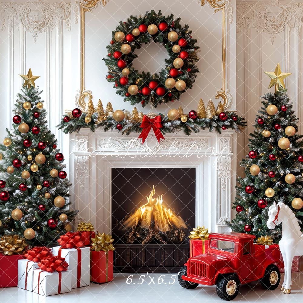 Kate Christmas Fireplace Room Backdrop Designed by Mini MakeBelieve