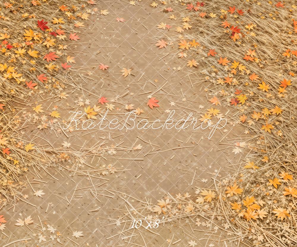 Kate Autumn Leaves Straw Ground Fleece Backdrop Designed by Emetselch -UK