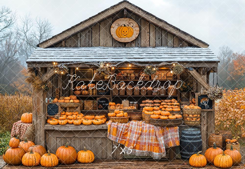 Kate Autumn Pumpkin Market Wooden Shed Backdrop Designed by Emetselch