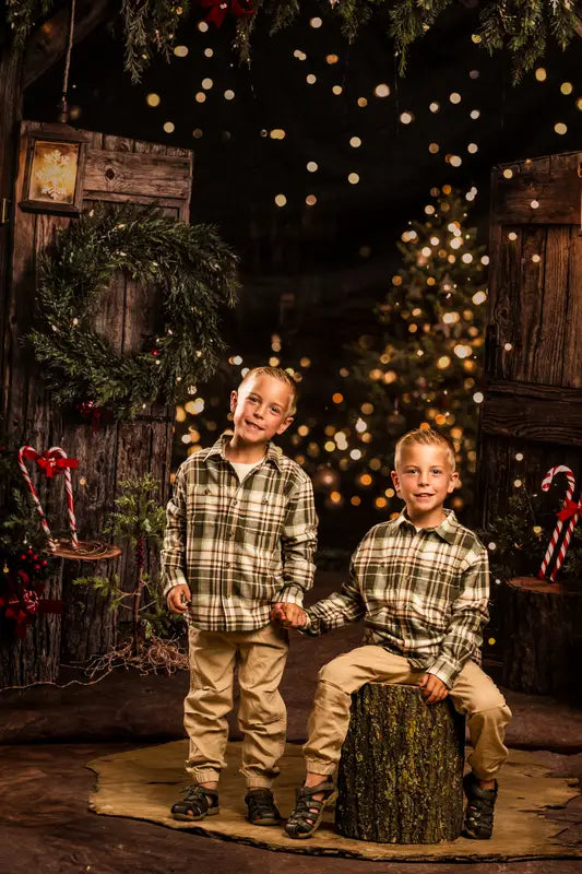 Kate Christmas Tree Rustic Barn Door Wooden Backdrop Designed by Emetselch -UK