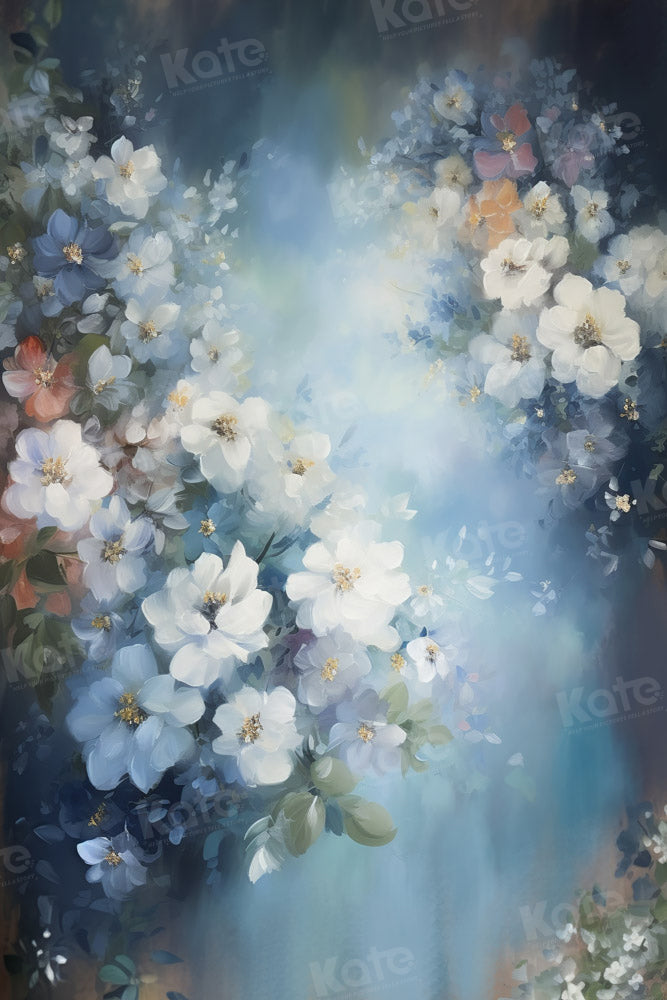 Kate Blue Abstract Flower Portrait Fine Art Backdrop Designed by GQ -UK