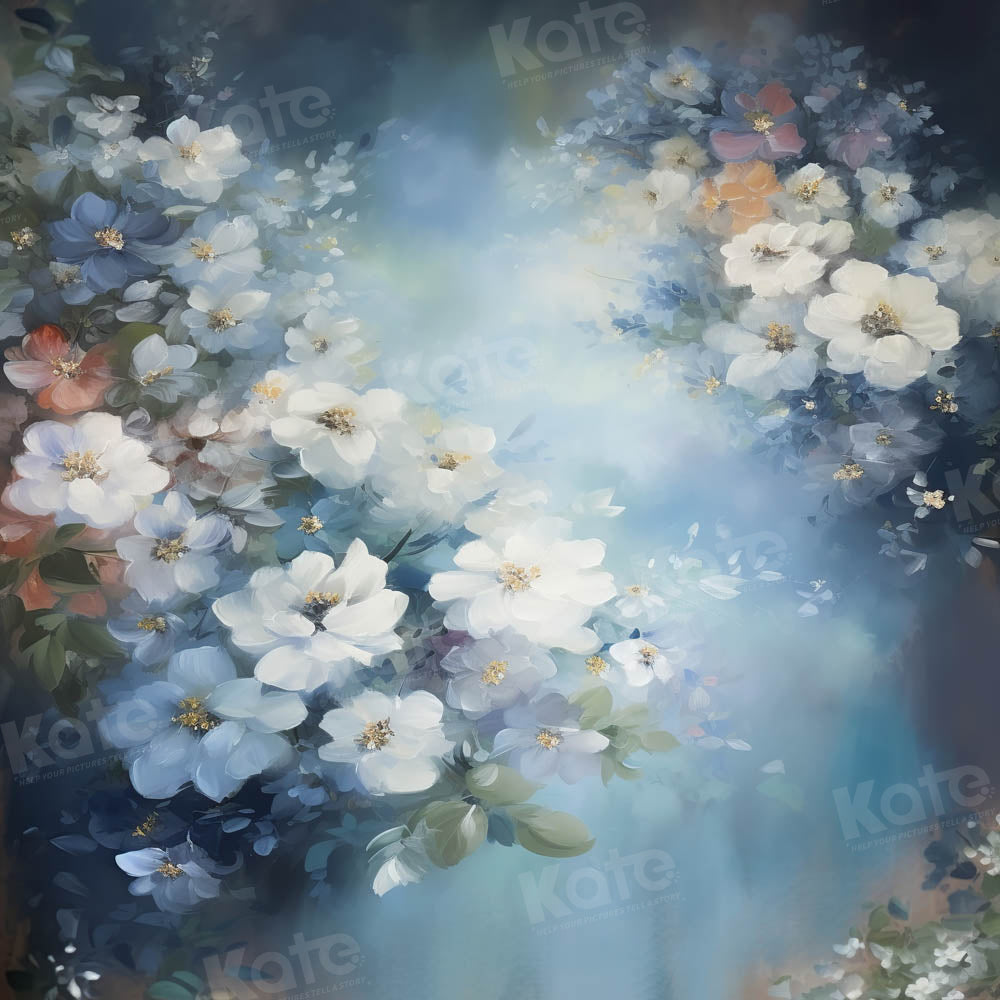 Kate Blue Abstract Flower Portrait Fine Art Backdrop Designed by GQ -UK