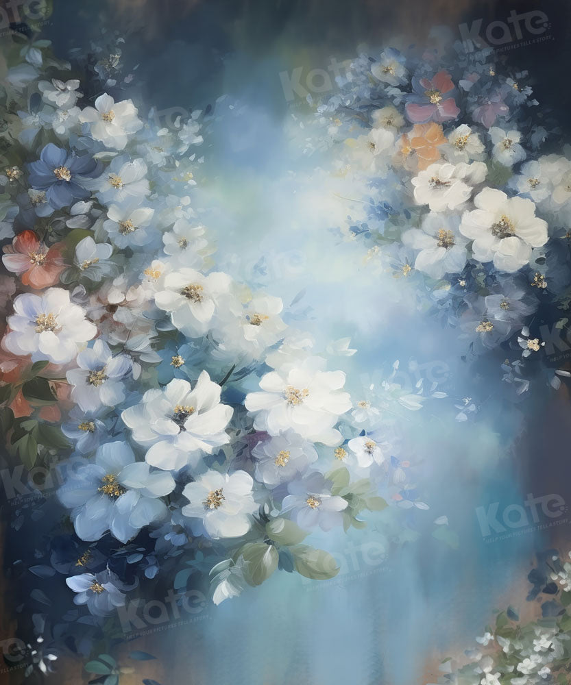 Kate Blue Abstract Flower Portrait Fine Art Backdrop Designed by GQ -UK