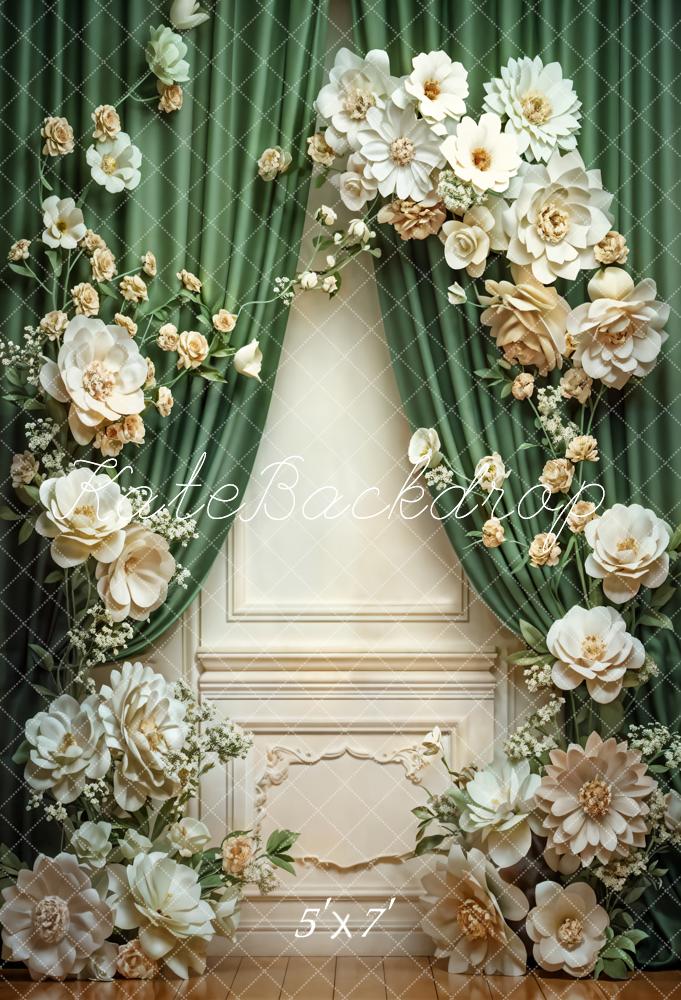Kate Spring White Flower Green Curtain Wall Backdrop Designed by Emetselch