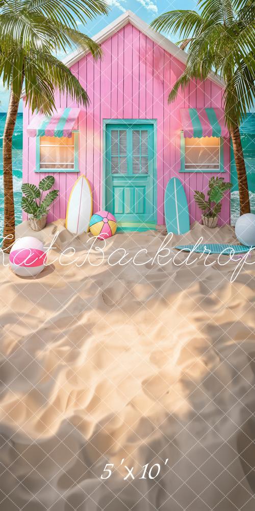 Kate Sweep Summer Beach Pink House Surfboard Backdrop Designed by Chain Photography