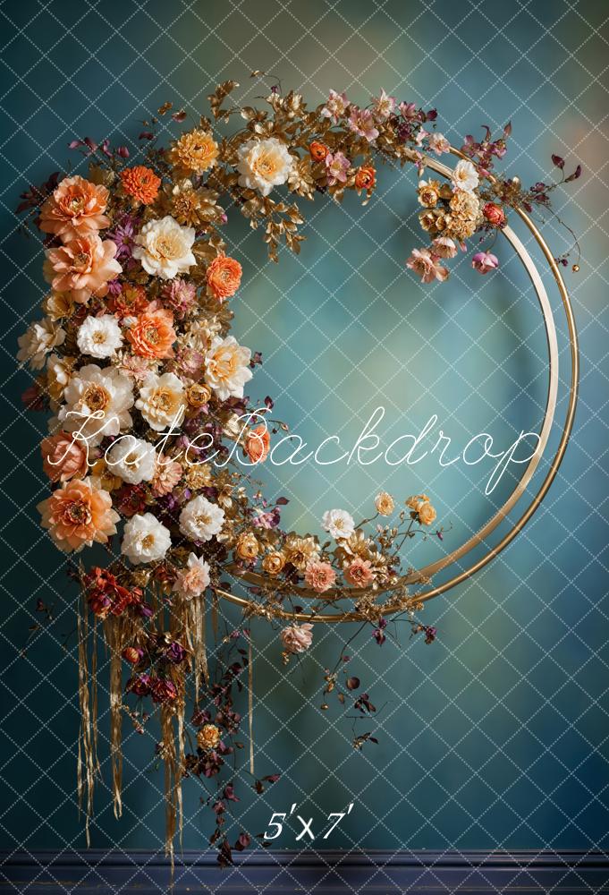 Kate Vintage Metal Wreath Blue Texture Wall Backdrop Designed by Chain Photography