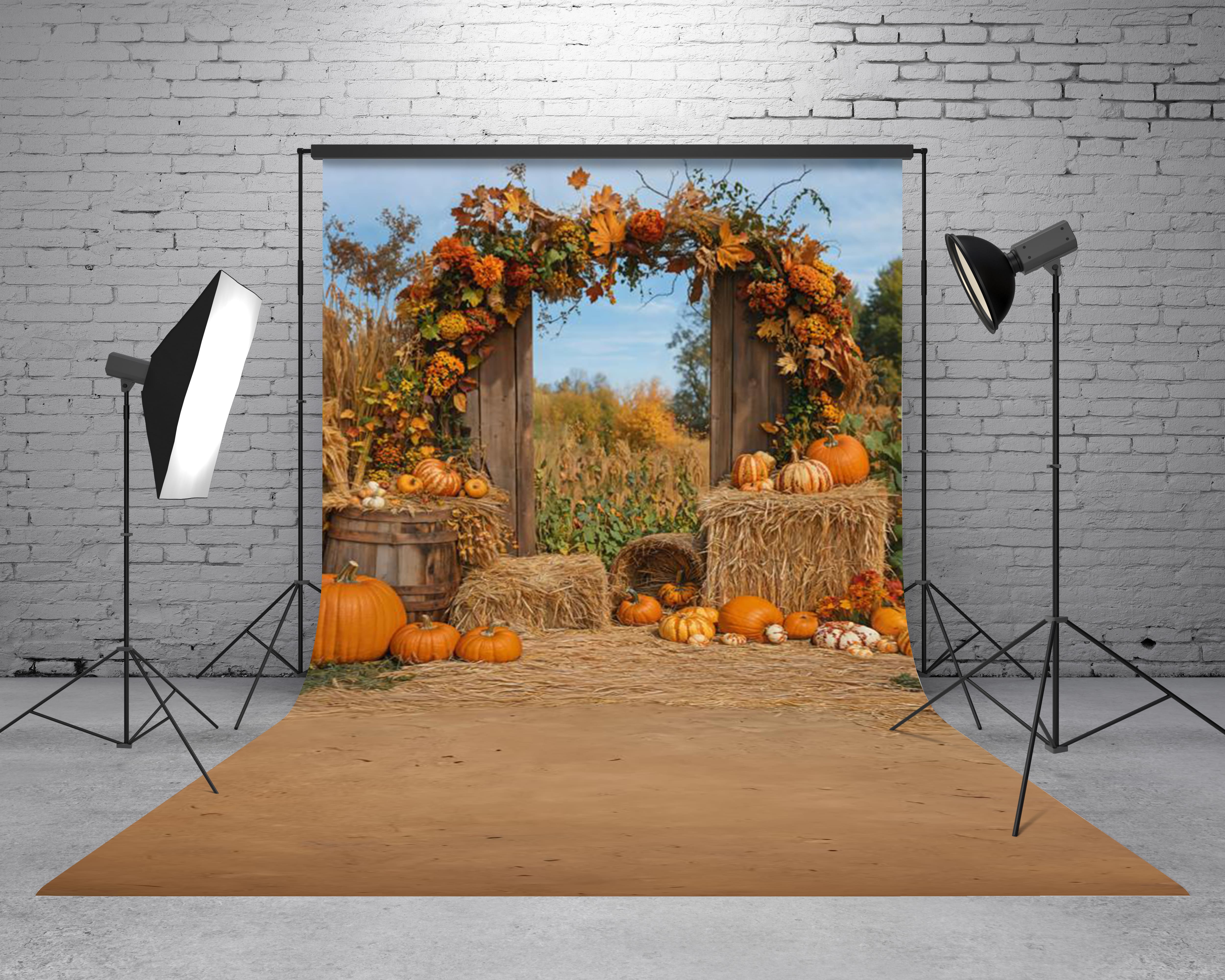 Kate Sweep Autumn Pumpkin Harvest Arch Hay Backdrop Designed by Emetselch -UK