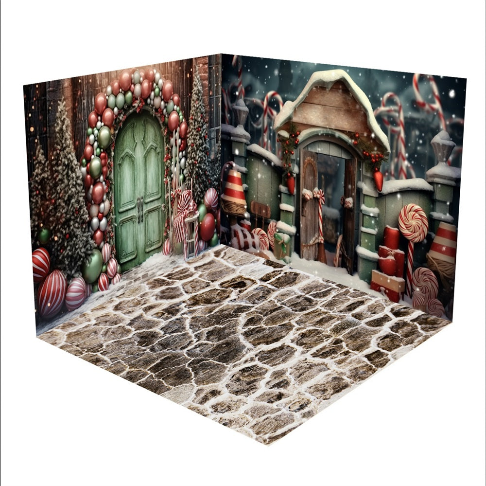 Kate Christmas Candy Door Stone Road Snow Room Set