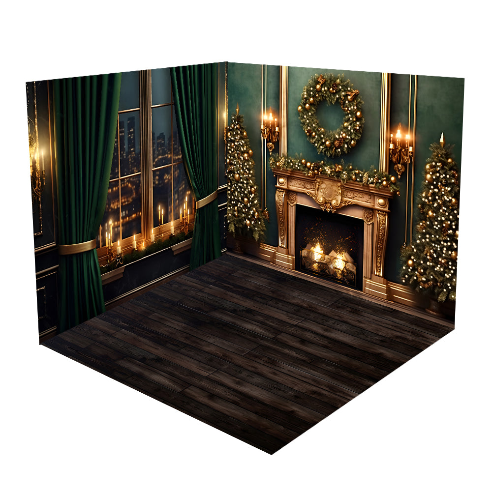 Kate Christmas Fireplace City Night Green Room Set