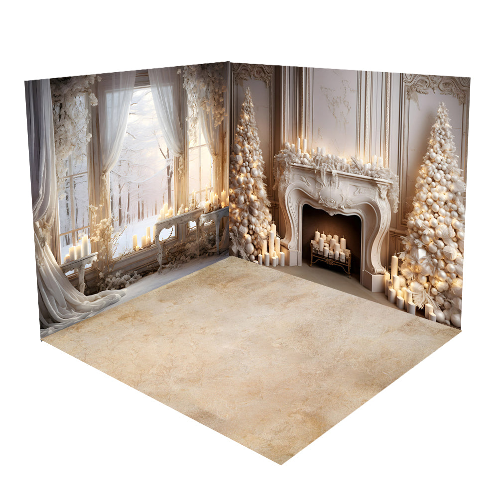 Kate White Elegant Christmas Fireplace Room Set