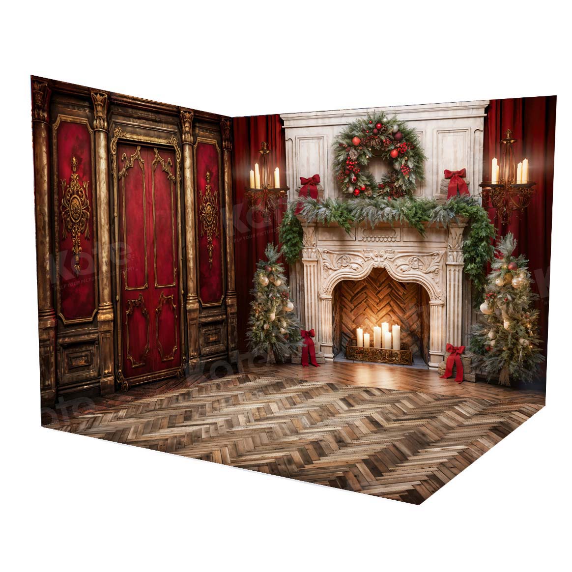 Kate Christmas Victorian Red Wall Fireplace Room Set