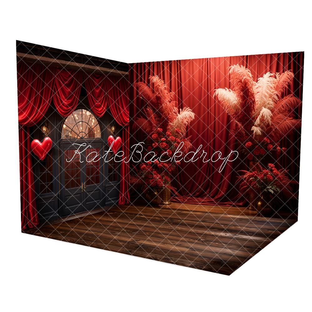 Kate Valentine's Day Red Rose Curtain Room Set