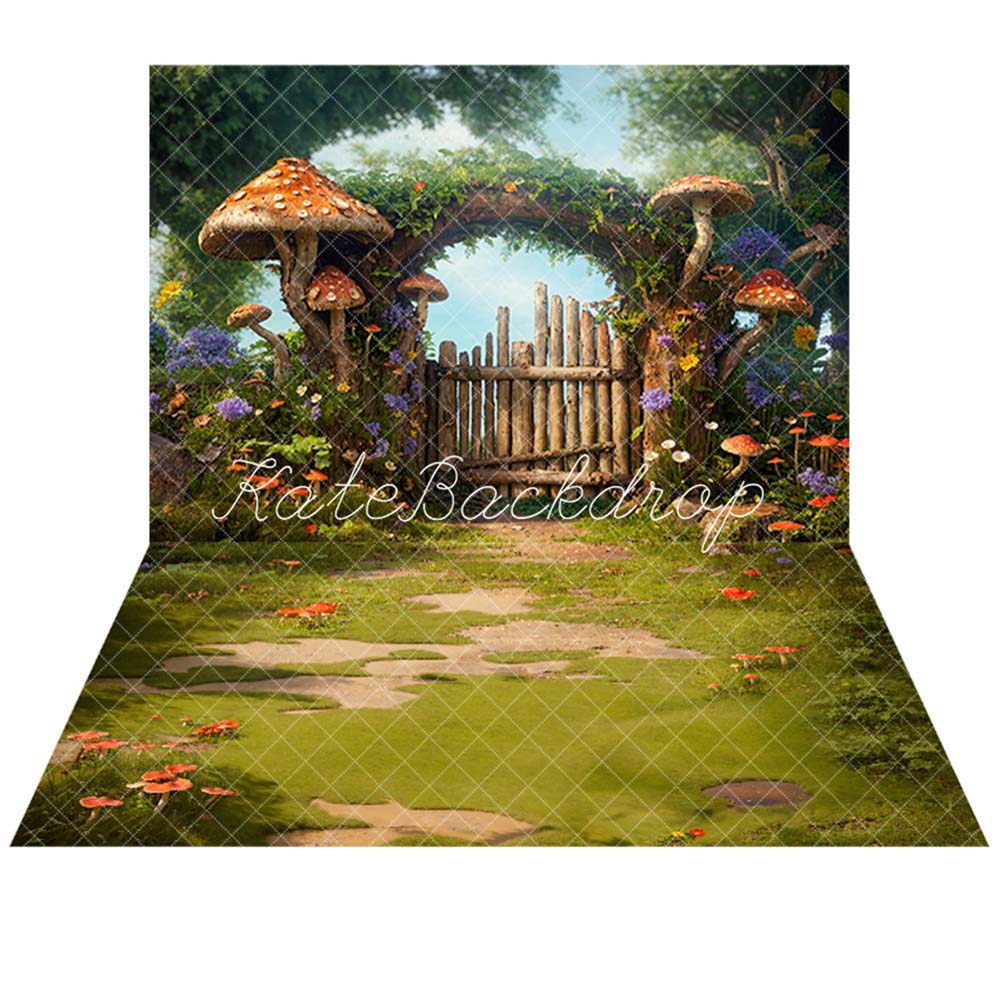 Kate Spring Fairytale Mushroom Backdrop +Forest Meadow Floor Backdrop