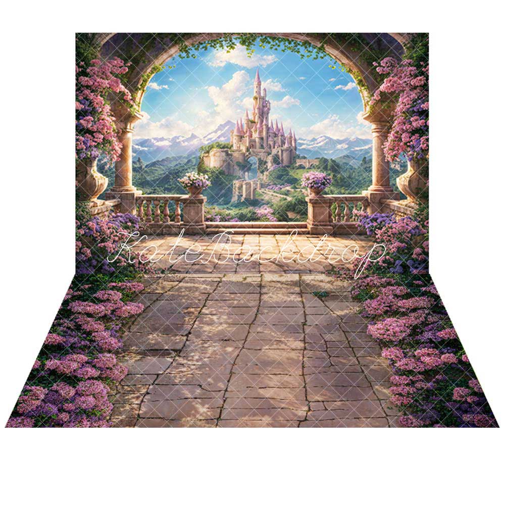 Kate Spring Flower Arch Windowsill Castle Backdrop+Flowers Stone Path Floor Backdrop