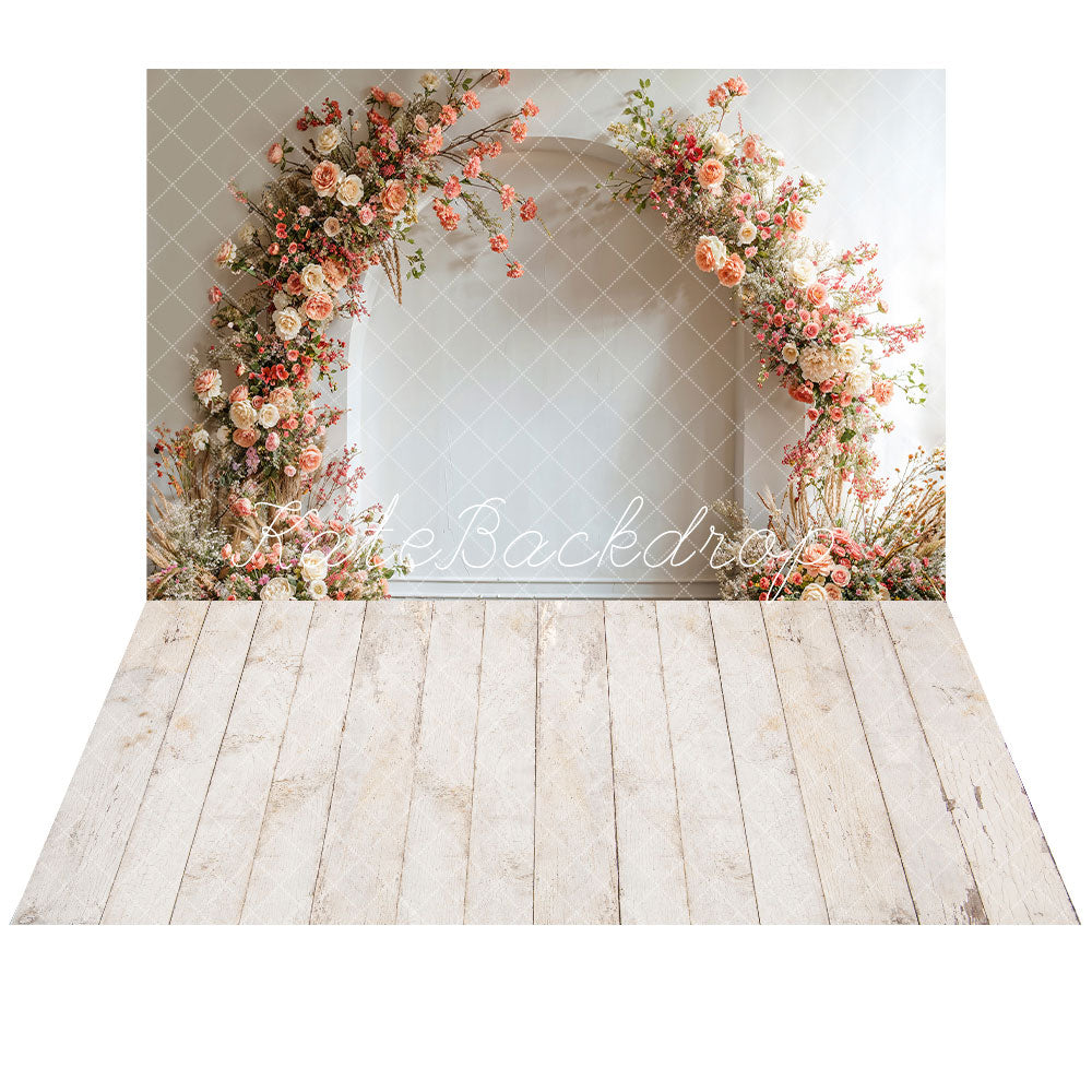 Kate Spring Wedding Flowers White Arch Backdrop+White Wood Floor Backdrop