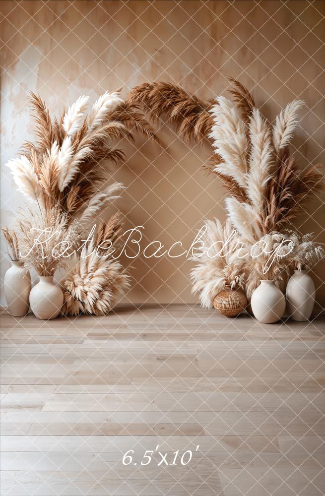Kate Boho Pampas Floral Arch Fleece Backdrop Designed by Emetselch -UK