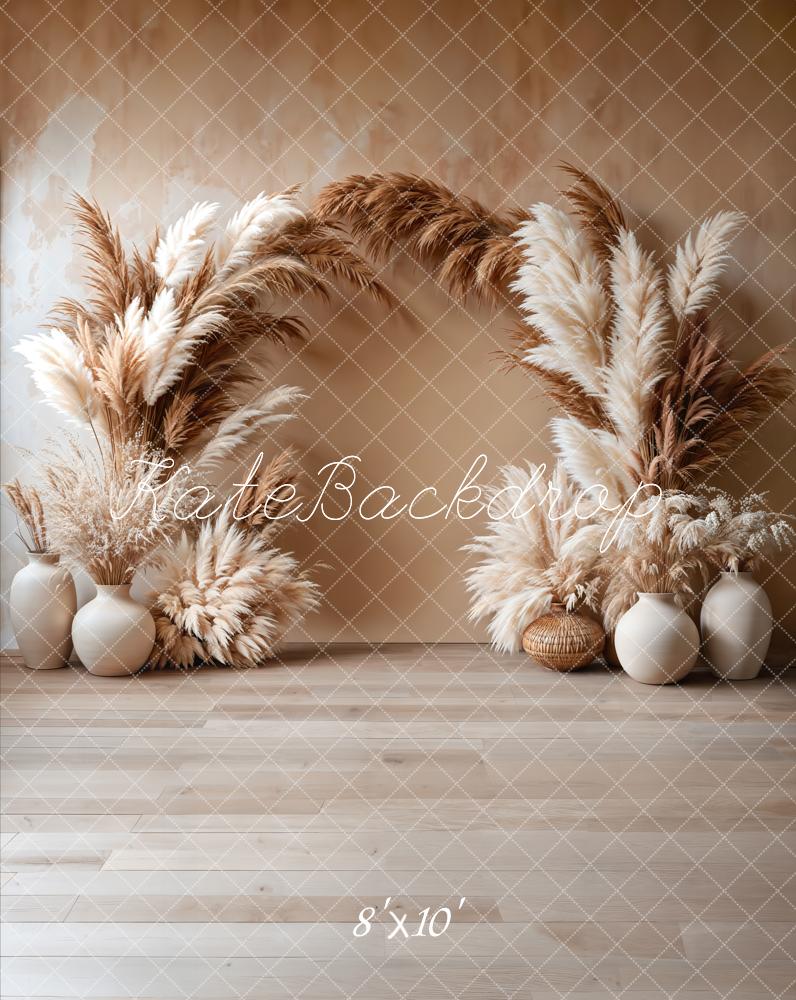 Kate Boho Pampas Floral Arch Fleece Backdrop Designed by Emetselch -UK
