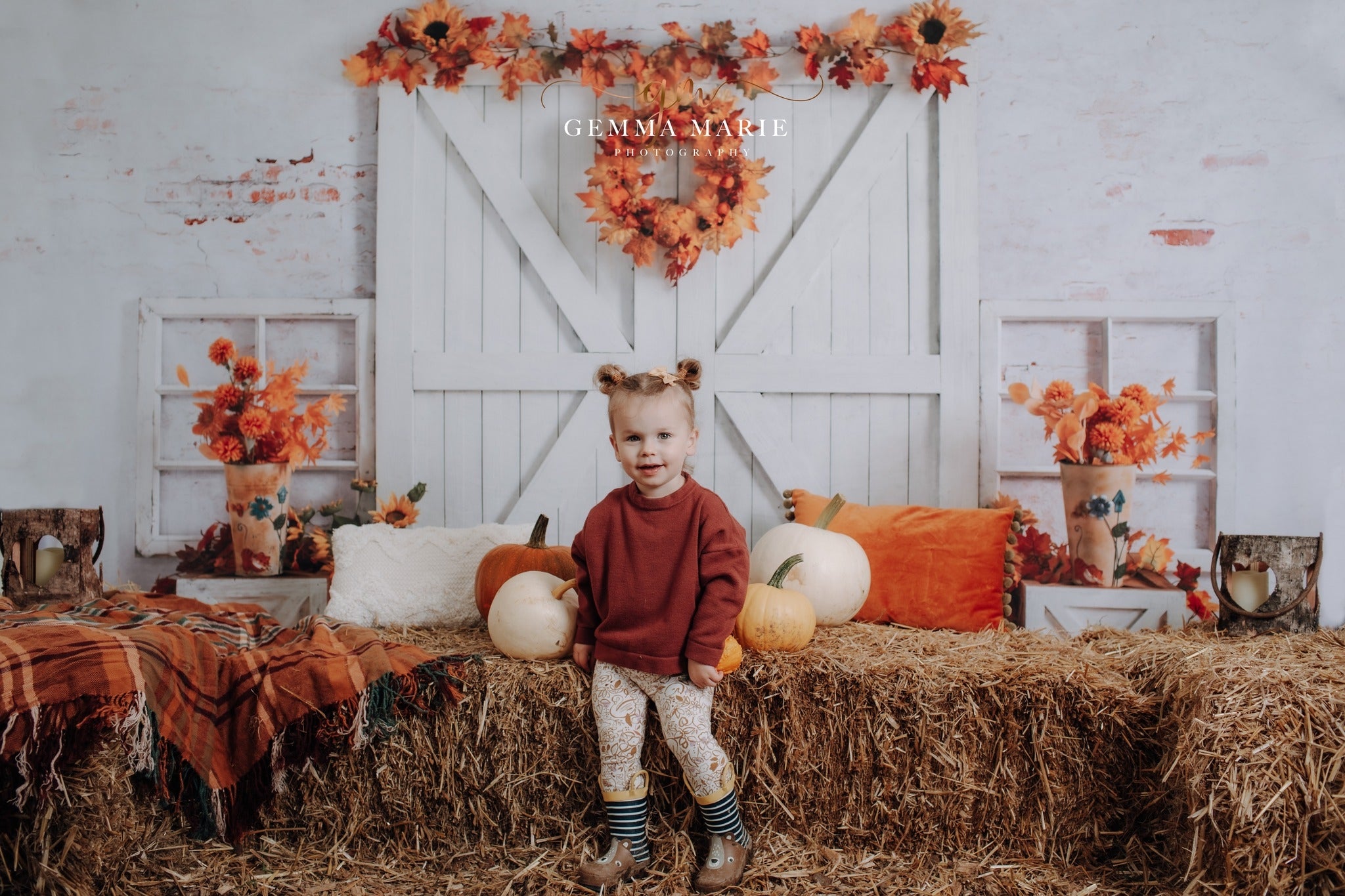 Kate Autumn Pumpkins Thanksgiving Barn Backdrop Designed by Emetselch