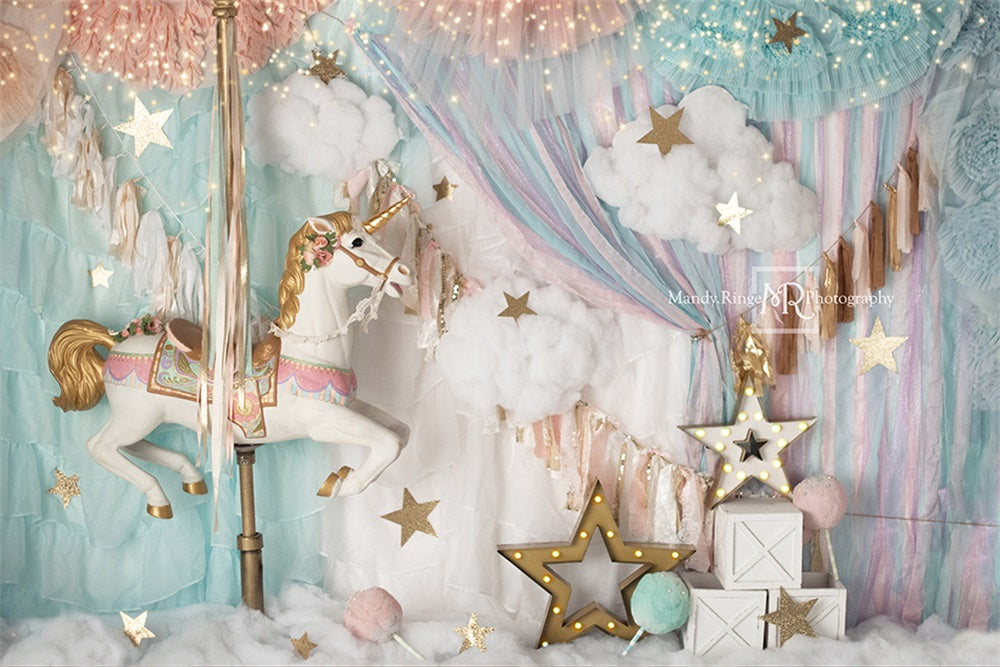 Lightning Deals Kate Unicorn Carousel Dreams Backdrop Designed by Mandy Ringe Photography -UK