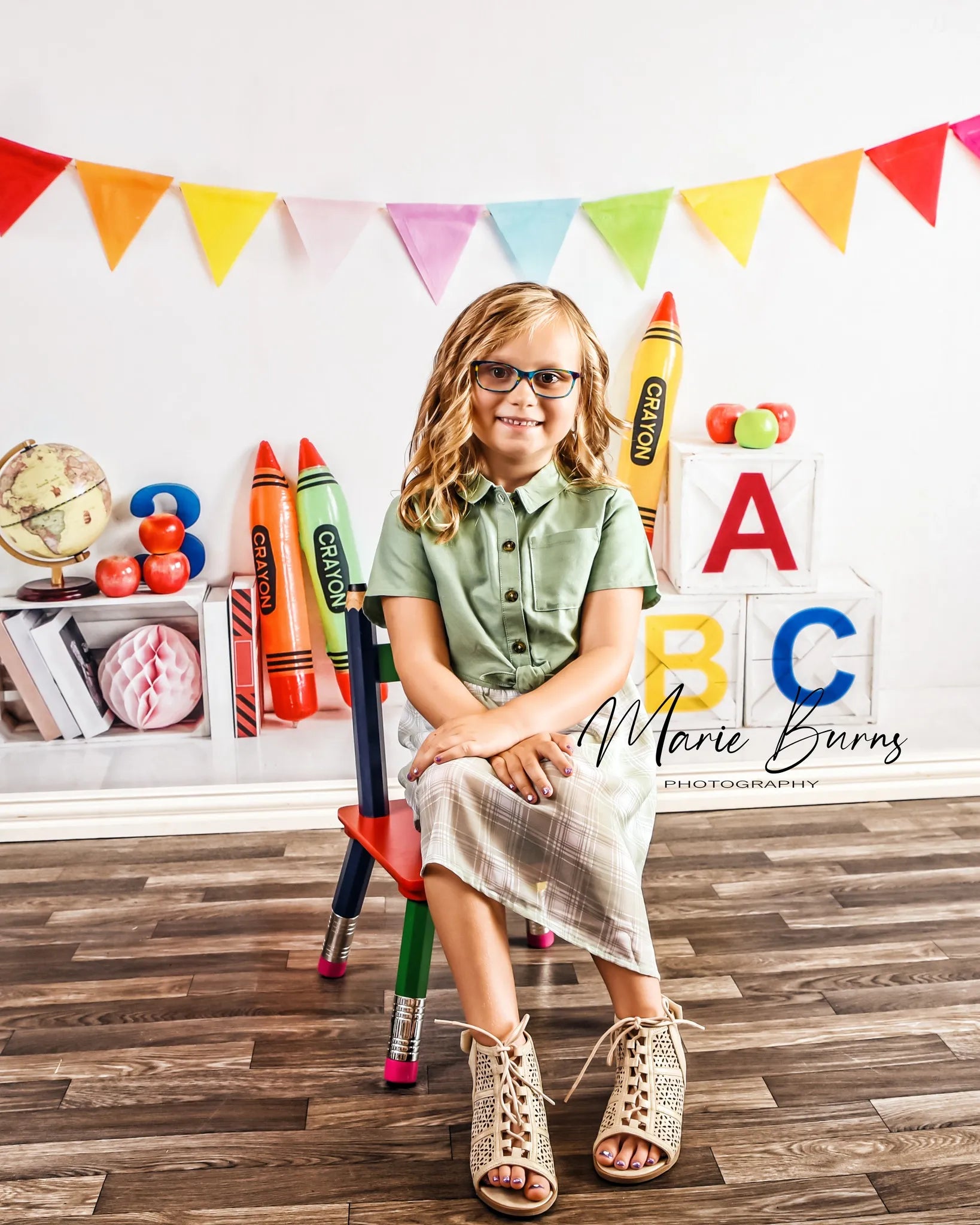 Kate Back to School Fleece Backdrop Crayon for Photography