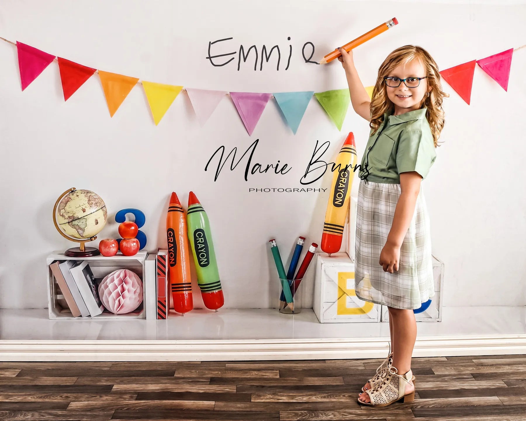 Kate Back to School Fleece Backdrop Crayon for Photography -UK